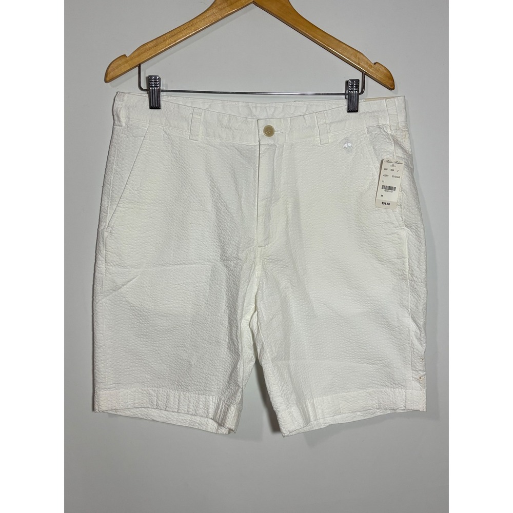 Brooks Brothers Shorts Mens 34 White Red Fleece Seersucker Flat Front Cotton